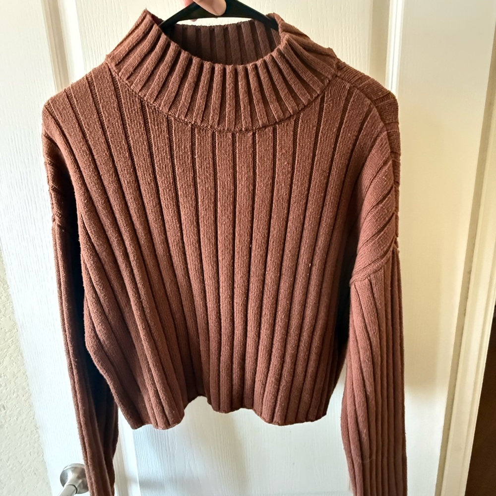 3 clothing items for $20 La Hearts Ribbed Cropped Turtleneck Sweater - Brown